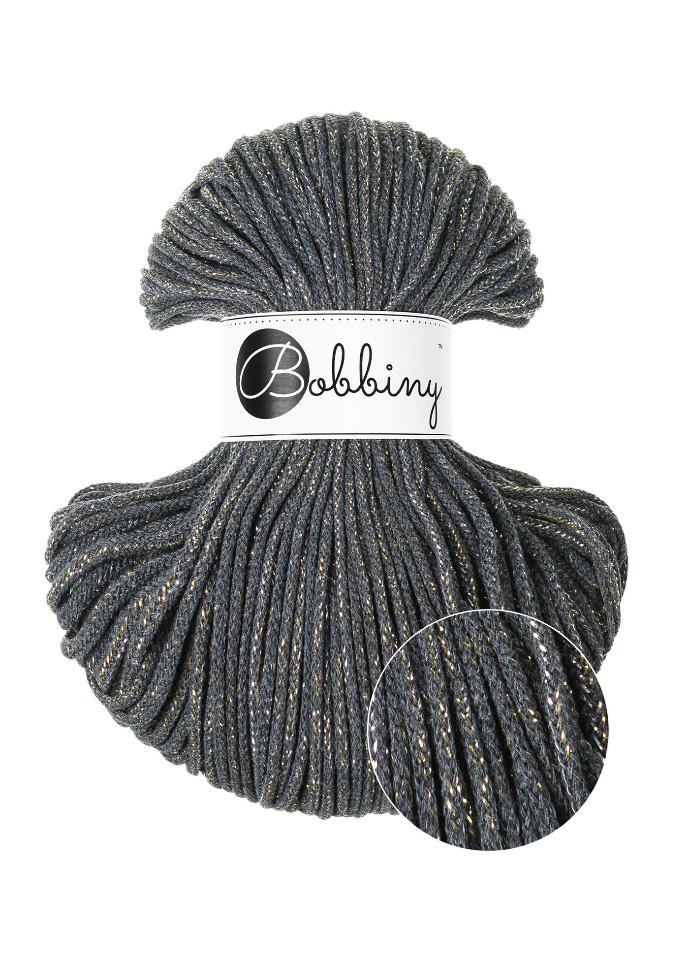 Bobbiny Braided Cords - Junior 3mm - Shiny Charcoal